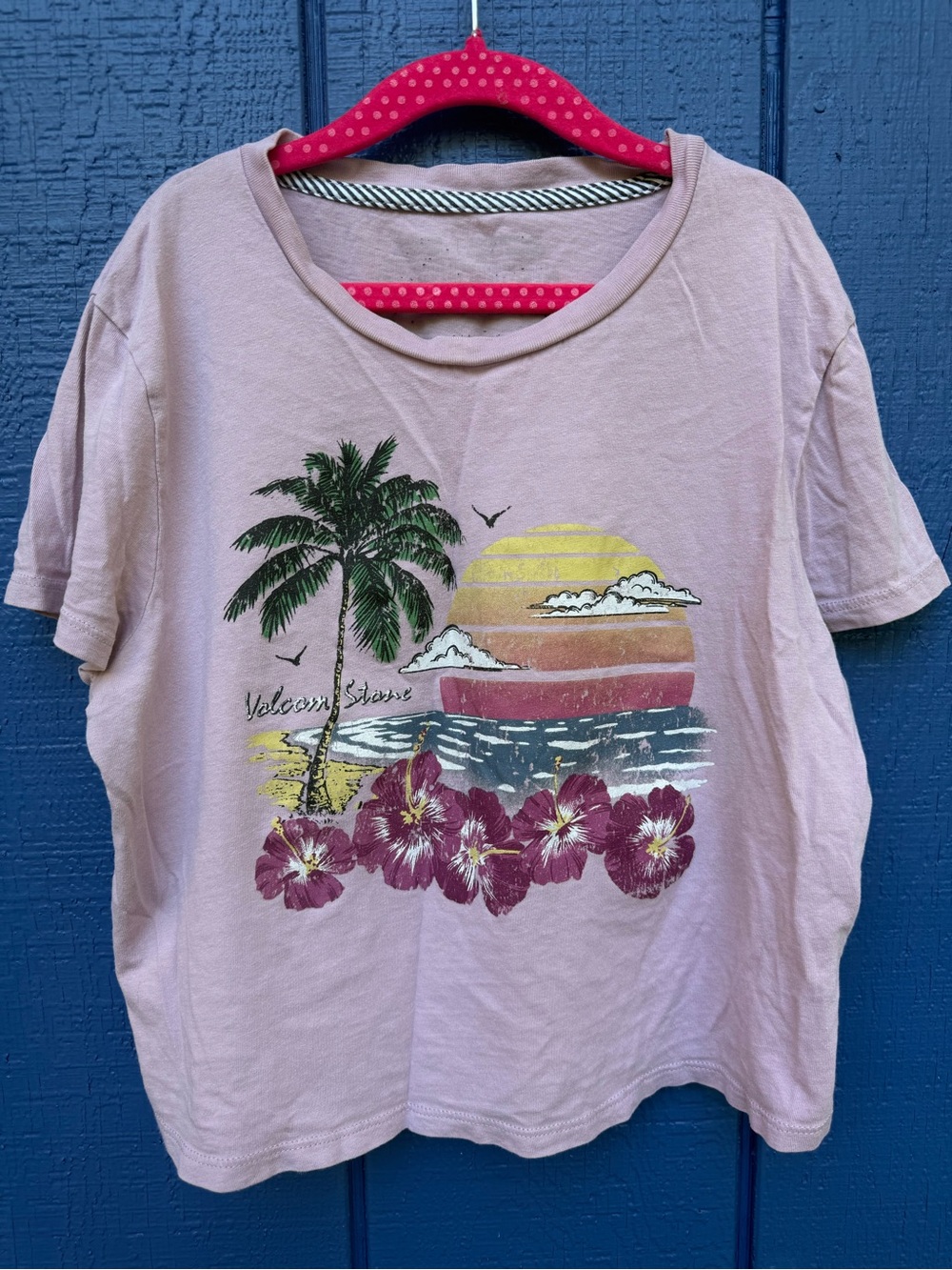 Volcom Pink Short-Sleeve Tee with Sunset Palm Graphic